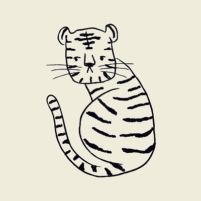 Black tiger, animal doodle sticker, | Premium Vector Illustration ...