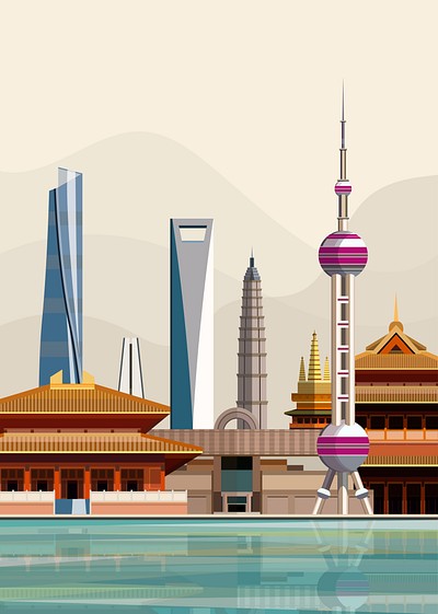 Illustration of Shanghai city landmarks | Premium Vector Illustration ...