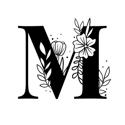 Letter M script floral alphabet