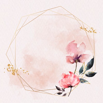 Gold hexagon frame pink watercolor | Premium Vector - rawpixel