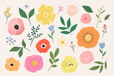 Colorful floral design set vector | Premium Vector - rawpixel