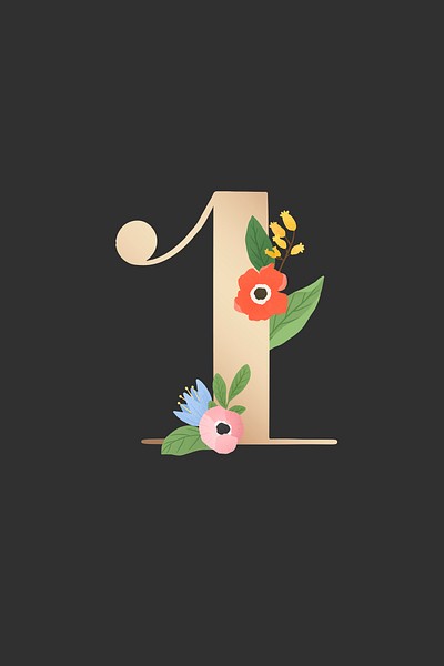 Watercolor floral number 1 vector | Premium Vector - rawpixel