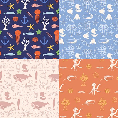 Underwater animals seamless pattern set | Free Vector - rawpixel