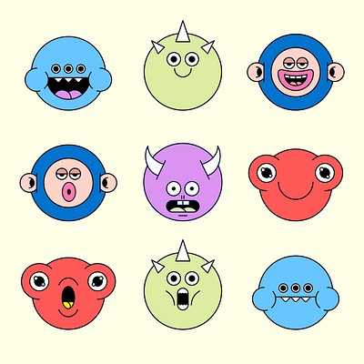 Mixed funky monster emoji stickers | Premium PSD - rawpixel