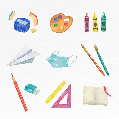 Watercolor Artist Supplies clipart set