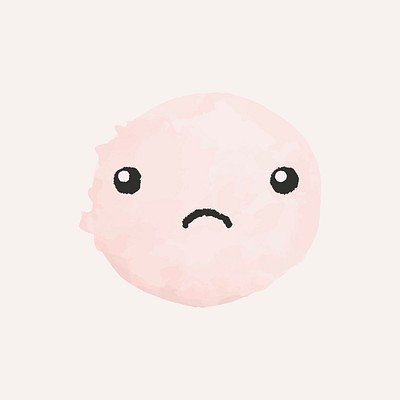 Watercolor emoticon design element psd with cute sad face