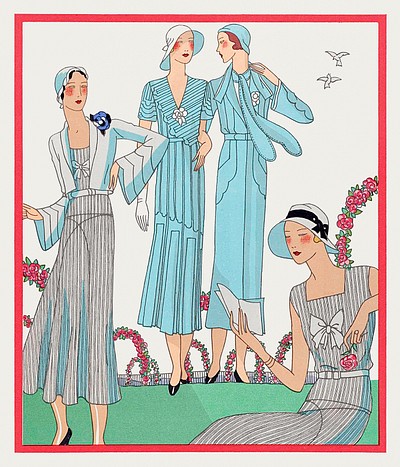 Four women garden (1931) fashion | Free Photo Illustration - rawpixel