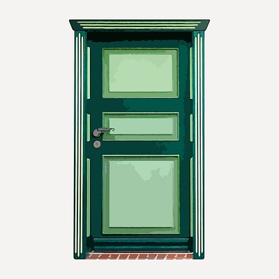 Green house door clipart, watercolor exterior illustration psd