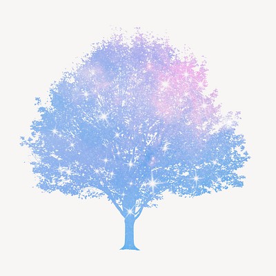 Aesthetic holographic tree isolated on white, nature design psd