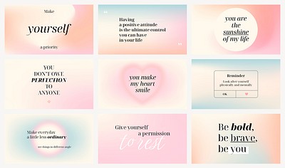 Self love Facebook cover templates, pastel gradient design set vector