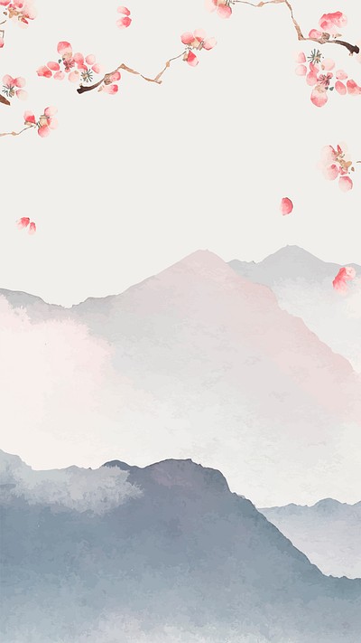 Japanese floral mobile wallpaper, watercolor | Premium Vector ...