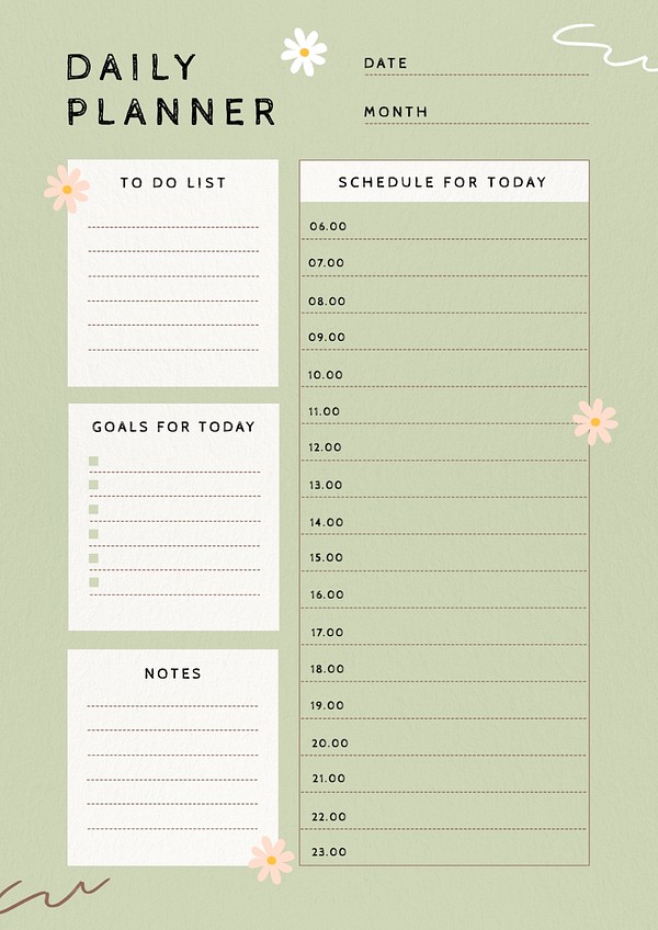 Daily Planner Template, Editable Design 