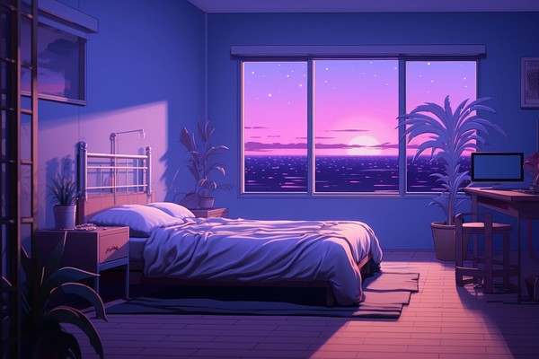 Bedroom furniture purple blue. | Premium Photo Illustration - rawpixel