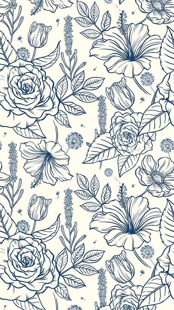 Vintage flower iPhone wallpaper, blue | Premium PSD - rawpixel