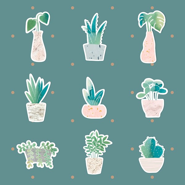 Watercolor potted plants collection sticker | Premium Photo - rawpixel