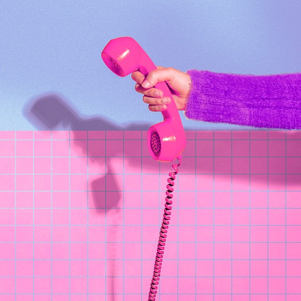 Hand holding pink retro phone, | Free Photo - rawpixel