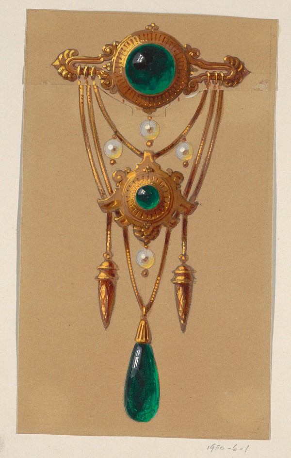 Design for a gold and Cabochon Gem Brooch