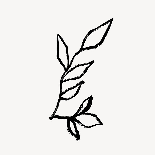 Black leaf sticker, minimal line | Premium PSD Illustration - rawpixel