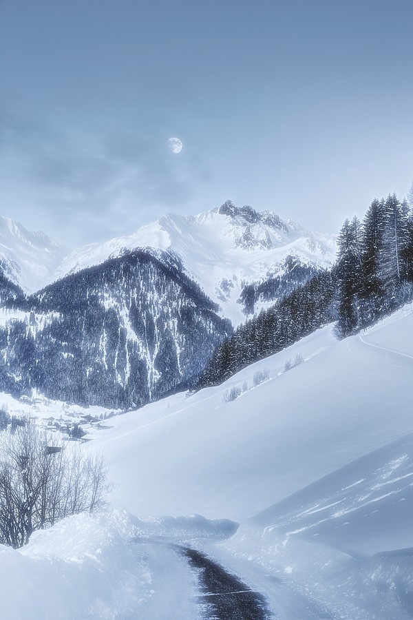 Moon over the snowy mountains | Free Photo - rawpixel