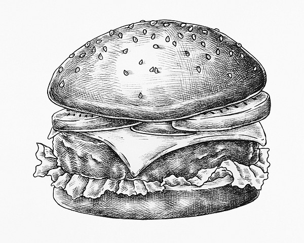 Hand drawn cheese burger dinner | Premium PSD Illustration - rawpixel