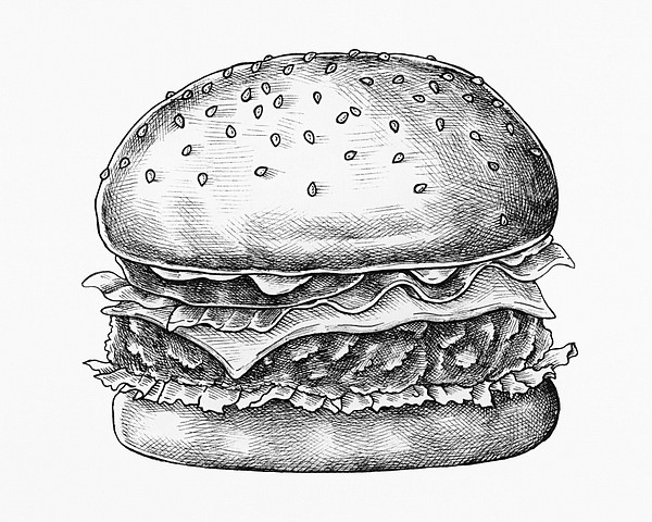 Hand drawn cheese burger dinner | Premium PSD Illustration - rawpixel