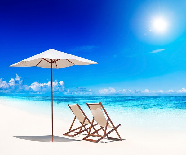 Deck chairs white sand beach. | Premium Photo - rawpixel