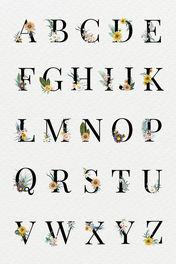 Floral alphabet lettering psd set | Premium PSD - rawpixel