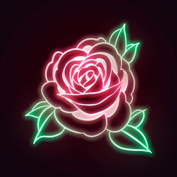 Neon rose flower outline sticker | Premium PSD - rawpixel