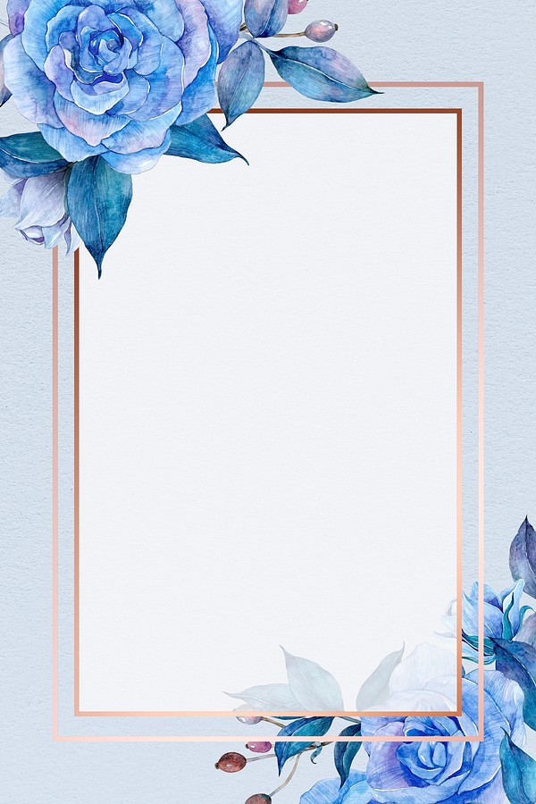 Blue floral gold frame design | Premium PSD - rawpixel