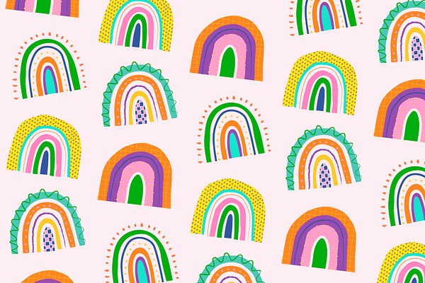 Funky doodle pattern rainbow background | Free Vector - rawpixel