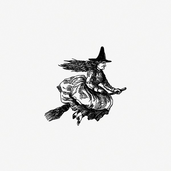 Drawing witch riding broomstick | Premium PSD - rawpixel