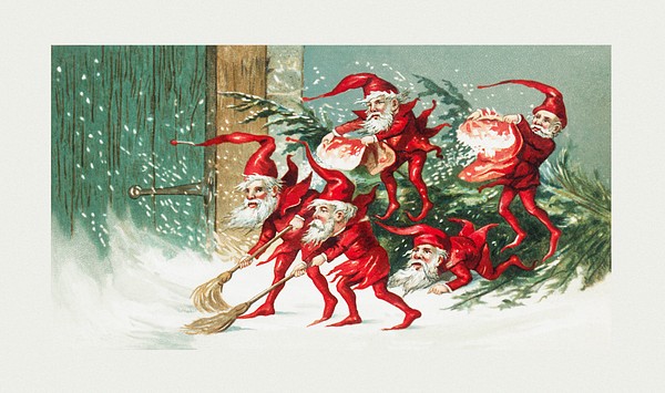 Santa elves sweeping snow Miriam | Free Photo Illustration - rawpixel