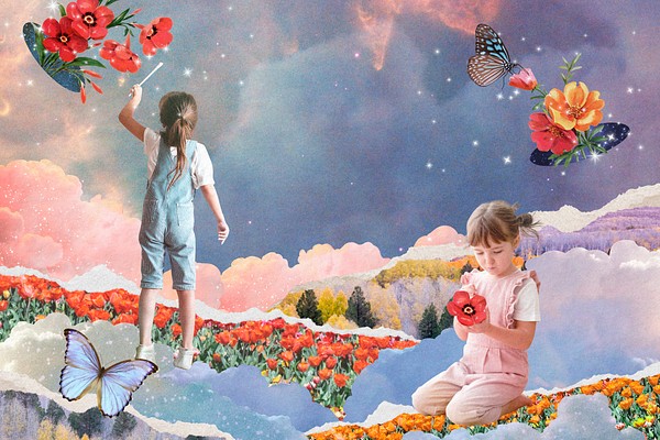 Surreal sky collage background, children | Premium PSD - rawpixel