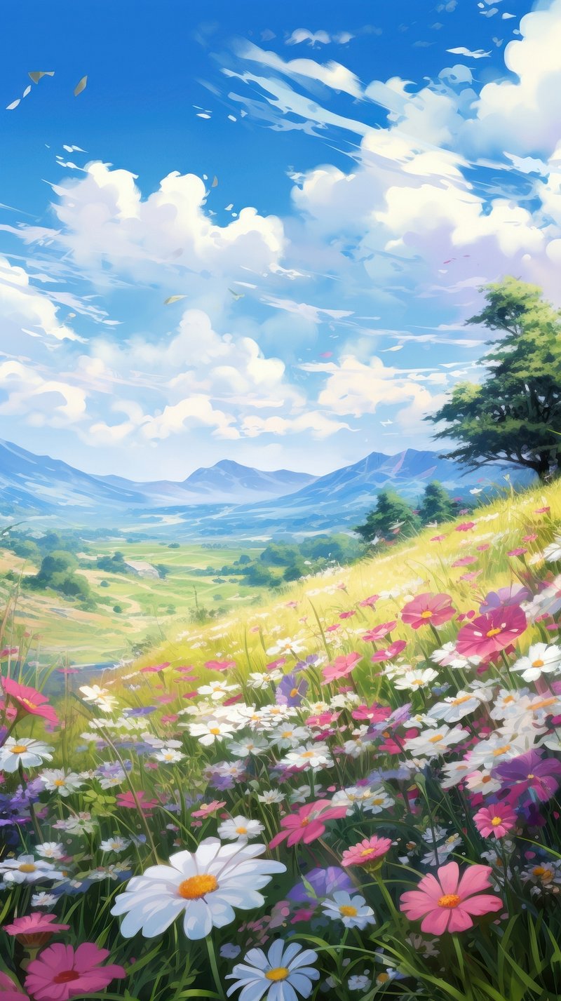 Premium Photo | Anime scenery of a forest with a stream of water and blue  flowers generative ai