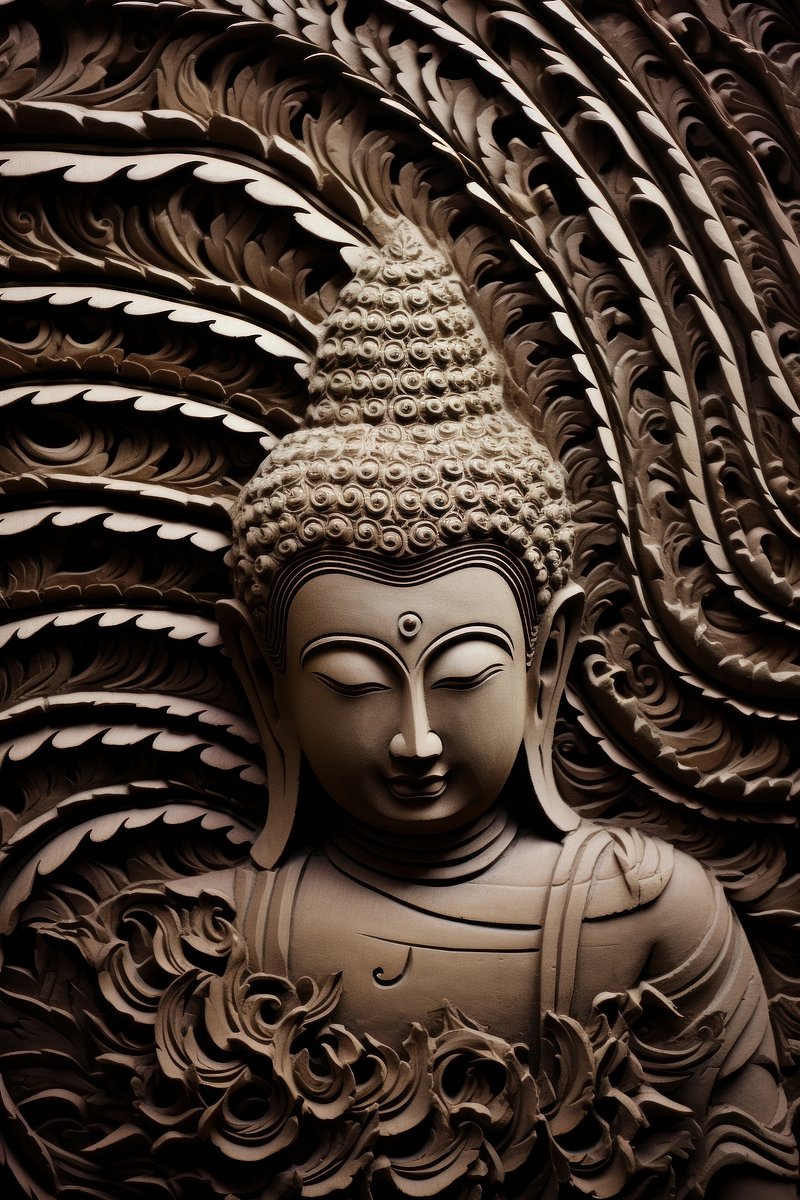 A Stunning Gautam Buddha Charcoal Sketch Print on a Bold Black Backgro