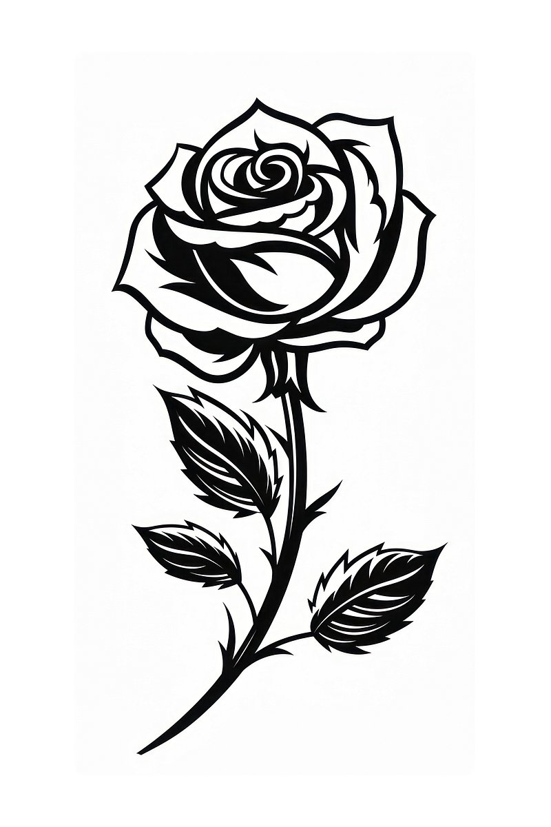 Line rose flower tattoo white and black outline Vector Image