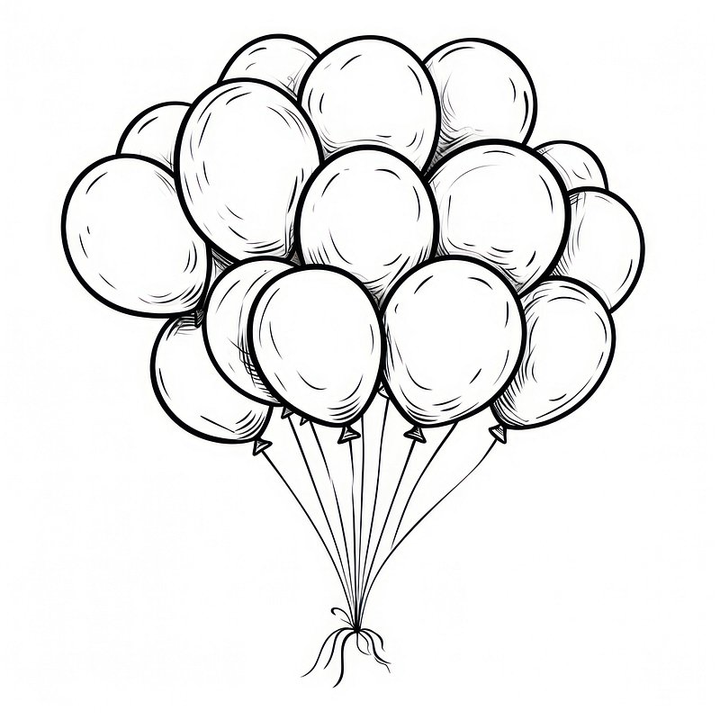 Single Hand Drawn Gift Box on a Bunch of Balloons-hearts. in Doodle Style,  Black Outline Isolated on a White Background Stock Illustration -  Illustration of drawing, cute: 162766423