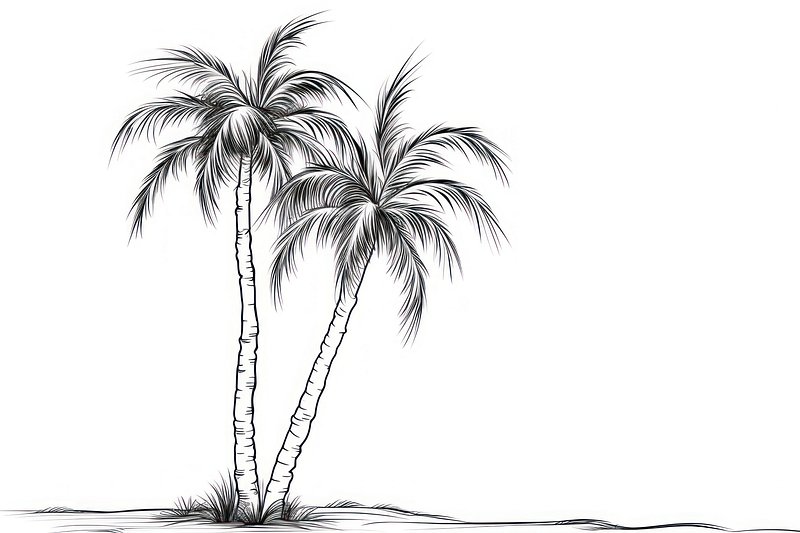 Sketch palm tree landscape. Tropical palm beach, exotic trees and sea  waves. Vintage hand drawing vector relaxing summer background. Summer  exotic tropical beach, landscape sea and palm illustration Stock Vector |  Adobe