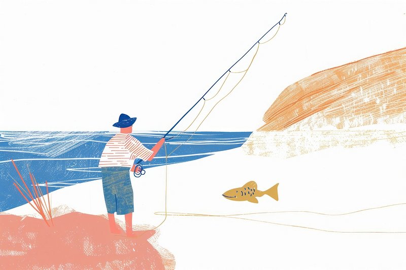 Character illustration of a guy holding a fishing rod, free image by  rawpixel.com