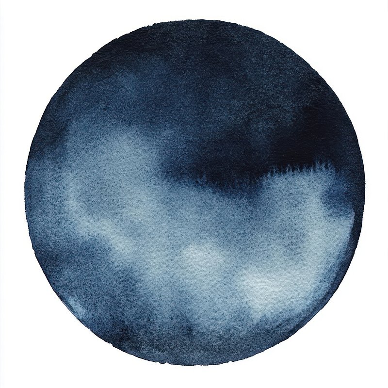 Dark blue and gray watercolor flat circle art astronomy outdoors.