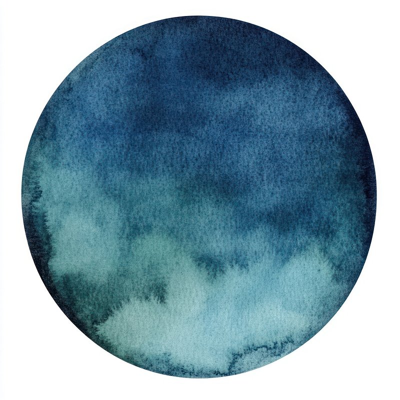 Dark blue and green watercolor flat circle texture art illustration.