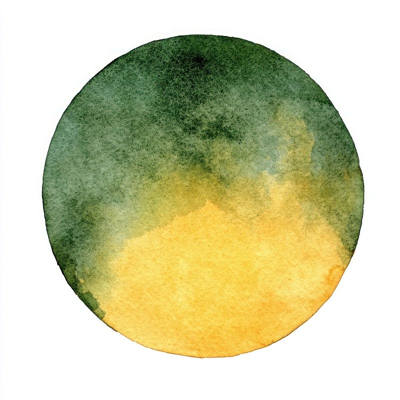 Dark yellow and green watercolor flat circle art illustration astronomy.