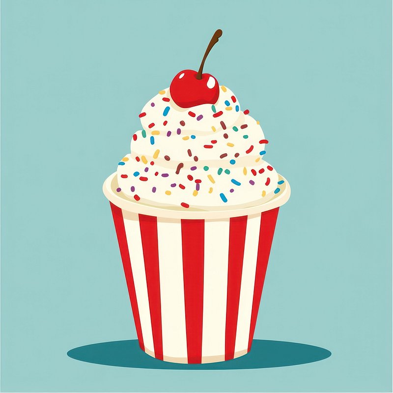 Ice cream sundae illustration sprinkles whimsical.