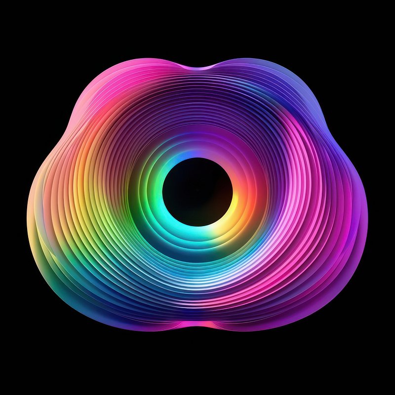 Abstract featuring fluid rainbow spiral accessories.