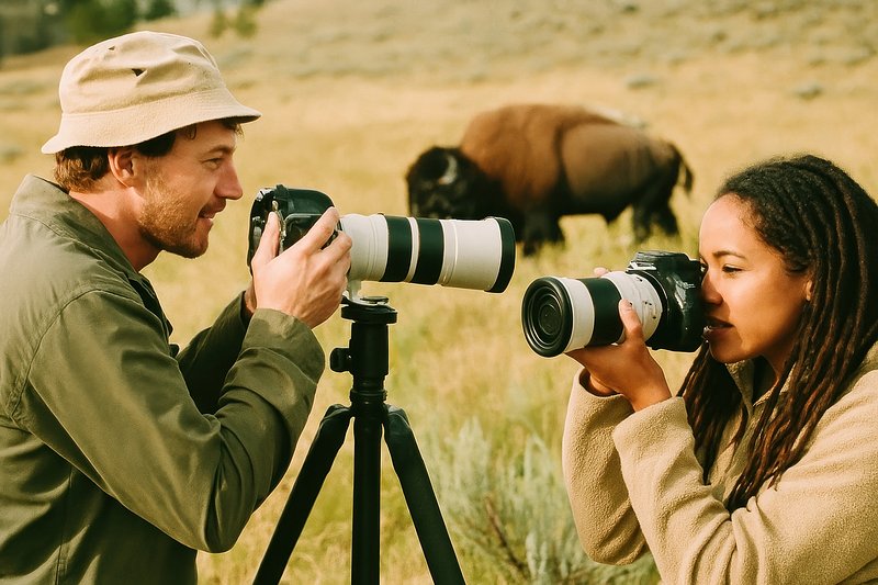 Photographers capturing wildlife moment.