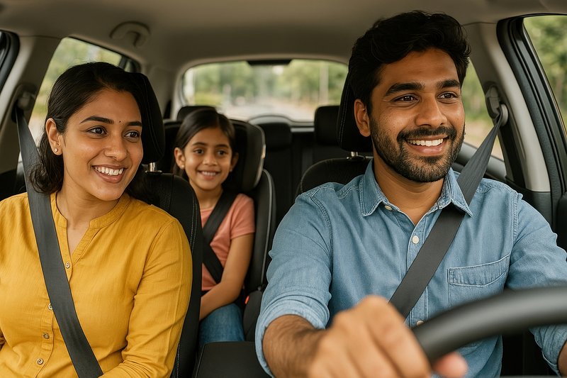 Happy family road trip together.