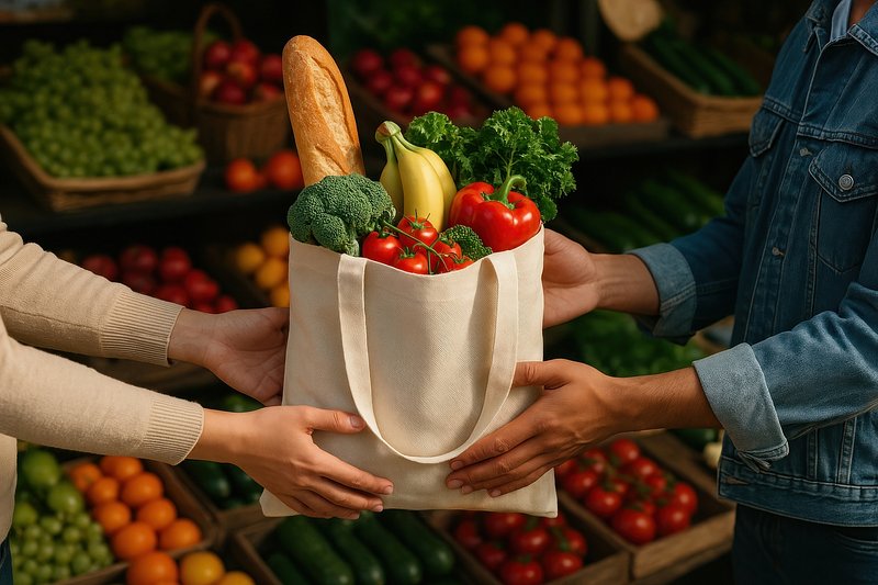 Fresh produce in reusable bag