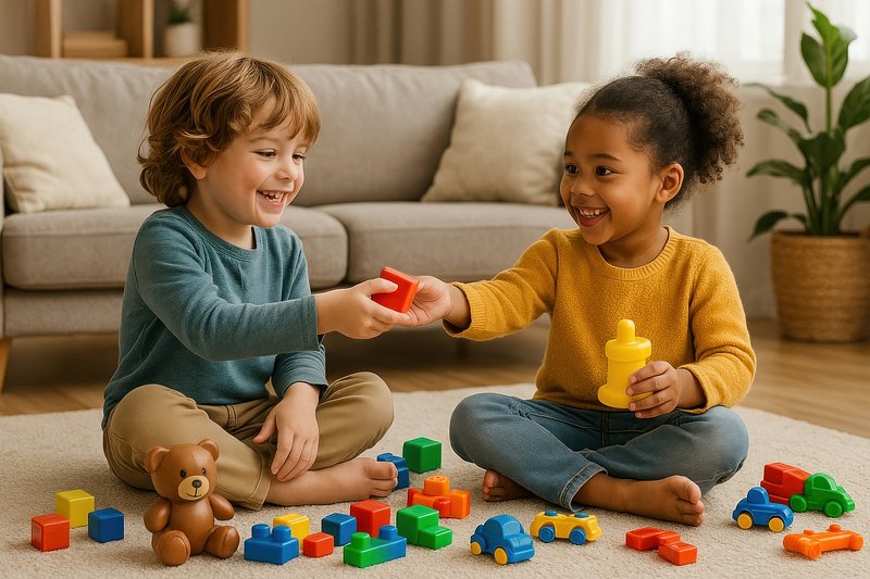 Children playing with colorful blocks.