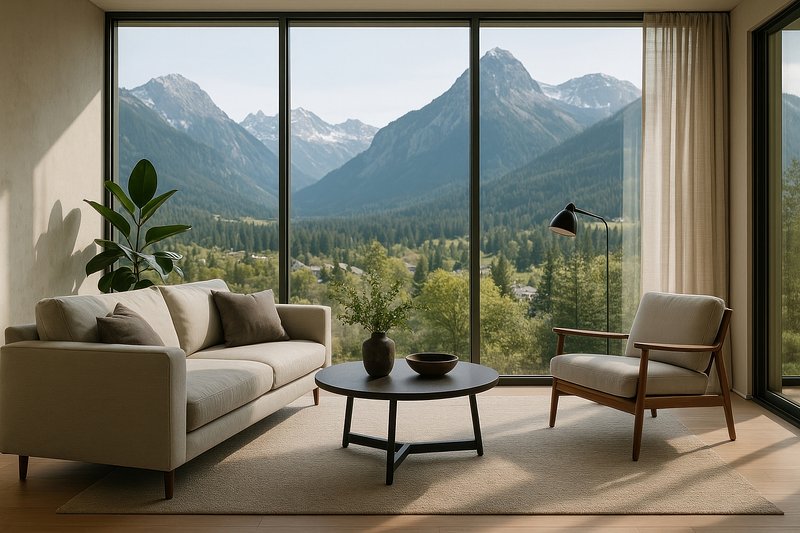 Serene mountain view living