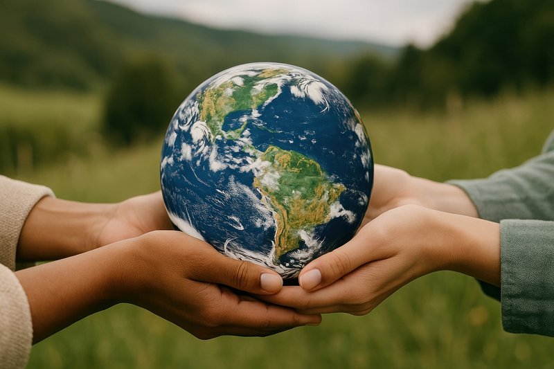 Hands holding Earth globe.
